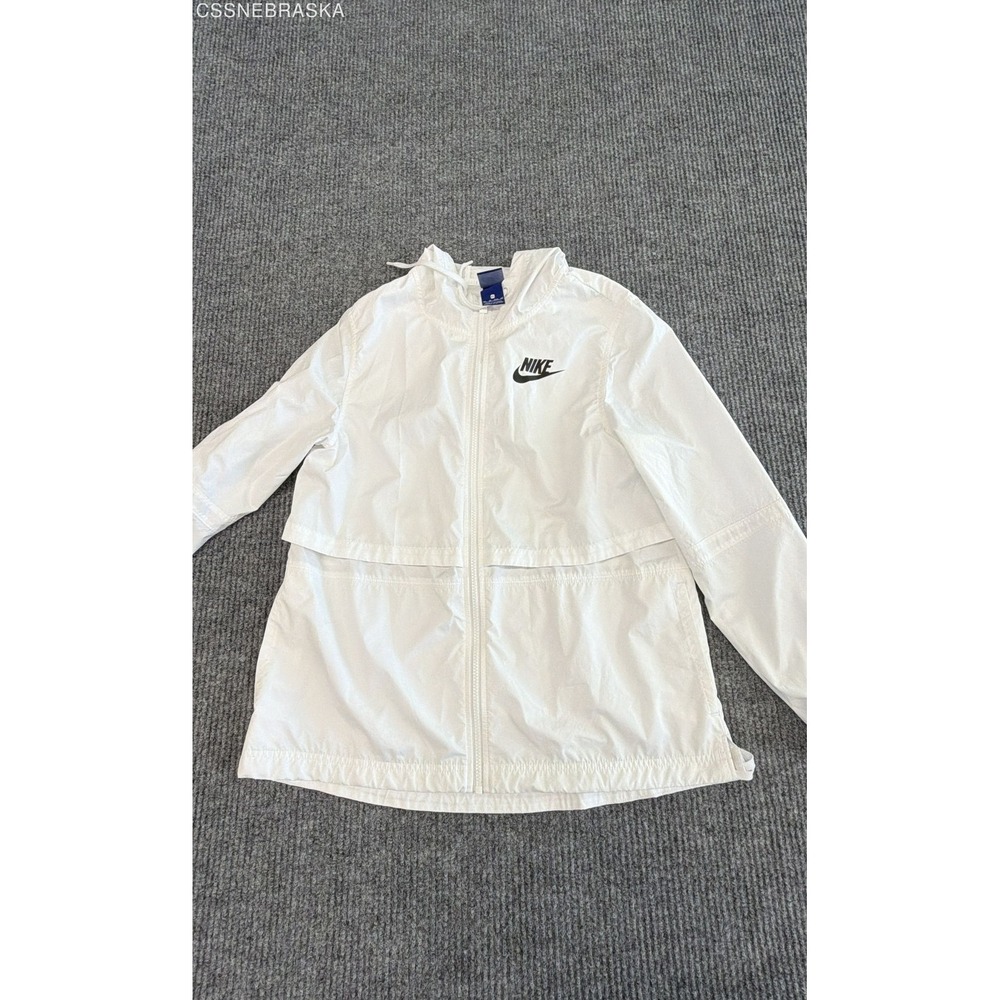 Nike Women's White‎ Hooded Windbreaker Jacket Mesh Lined Full Zip Sz XS